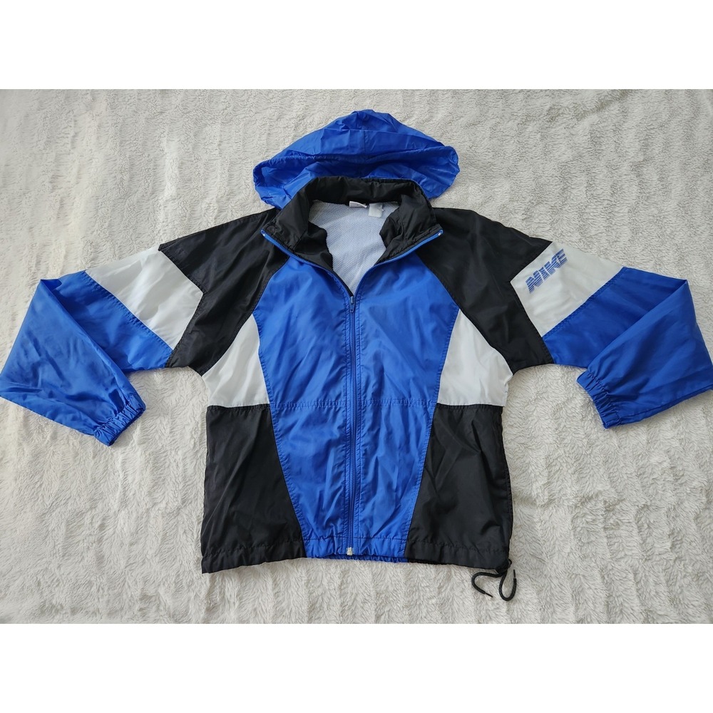 Vintage‎ Nike Spell Out Windbreaker Jacket Small Blue 90s Packable Hood Gray Tag
